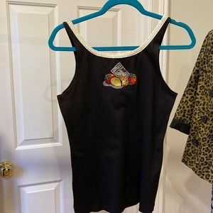 Iceberg fruit series tank top.  Black with rhinestone and sequins. Size 6